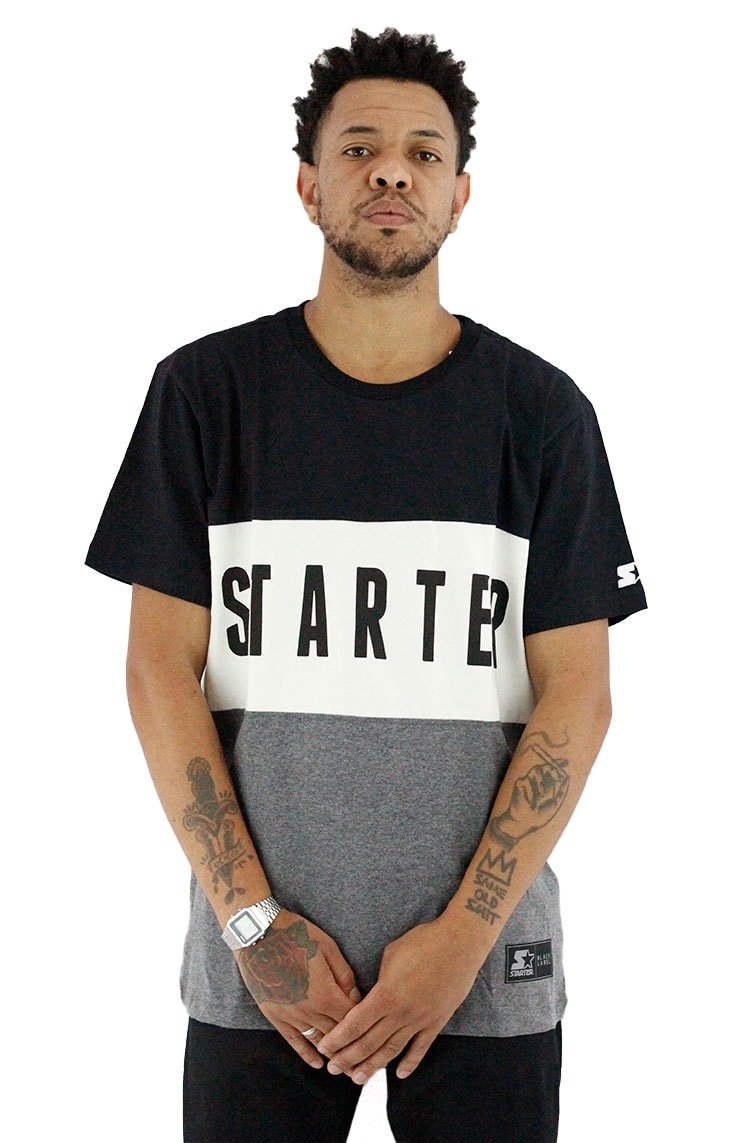 Camiseta Starter Tricolor Estampada Preta/Cinza - NewSkull