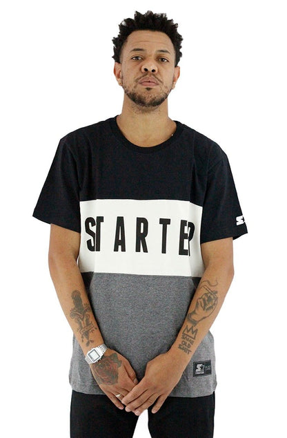 Camiseta Starter Tricolor Estampada Preta/Cinza - NewSkull
