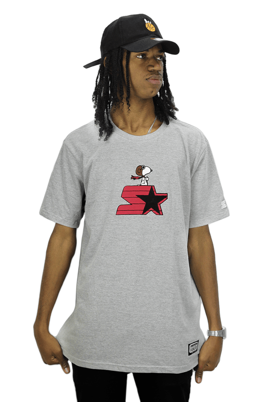 Camiseta Starter X Peanuts Snoopy Aviator Cinza - NewSkull