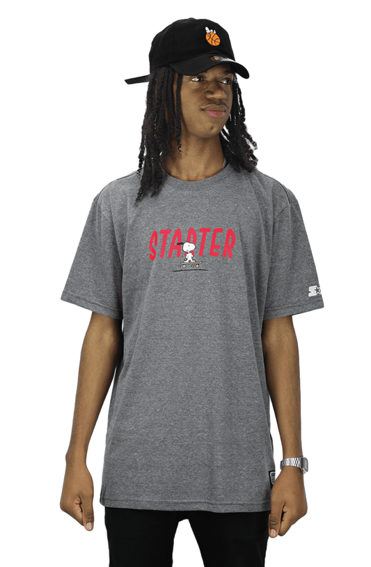 Camiseta Starter X Peanuts Snoopy Skateboarding Cinza - NewSkull