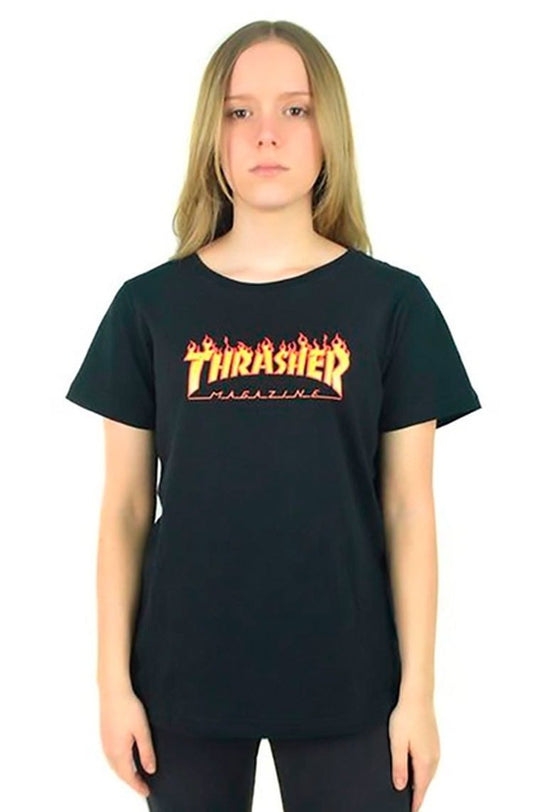 Camiseta Thrasher Flame Feminina Preta/Amarela - NewSkull
