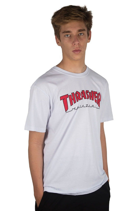 Camiseta Thrasher Outlined Branca/Vermelha - NewSkull