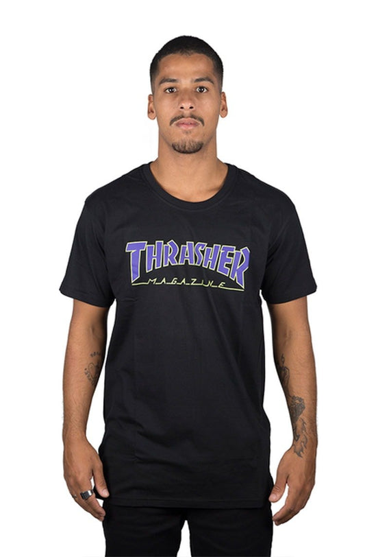 Camiseta Thrasher Outlined Preta/Roxa - NewSkull