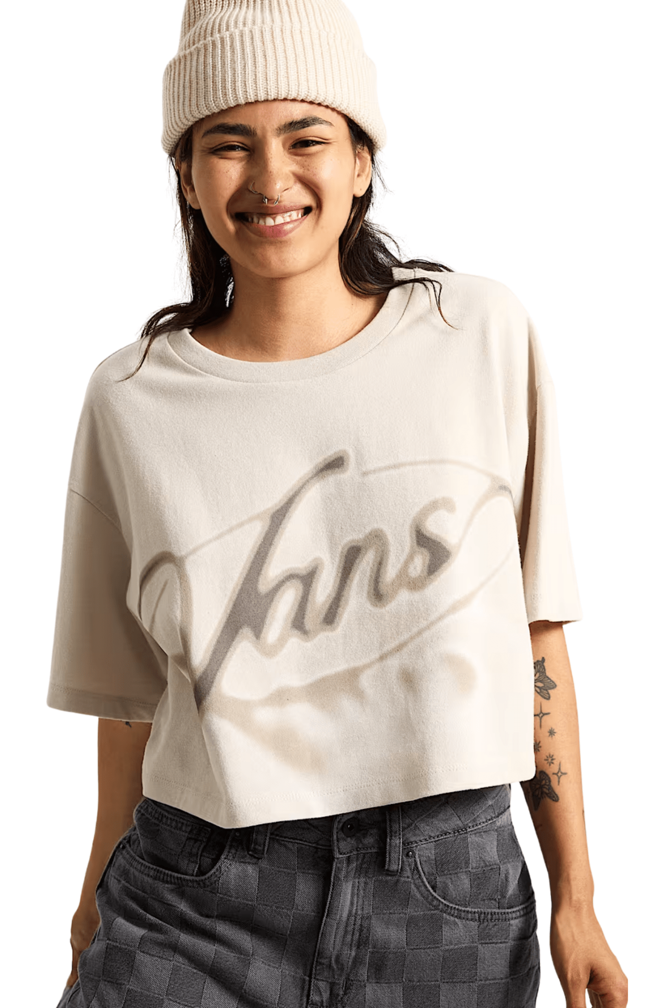 Camiseta Vans Cropped Afterburn Relaxed Feminino Bege - NewSkull