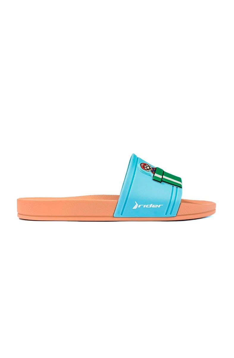 Chinelo Slide Rider + Meia Super Mario Bege/Azul/Vermelho - NewSkull