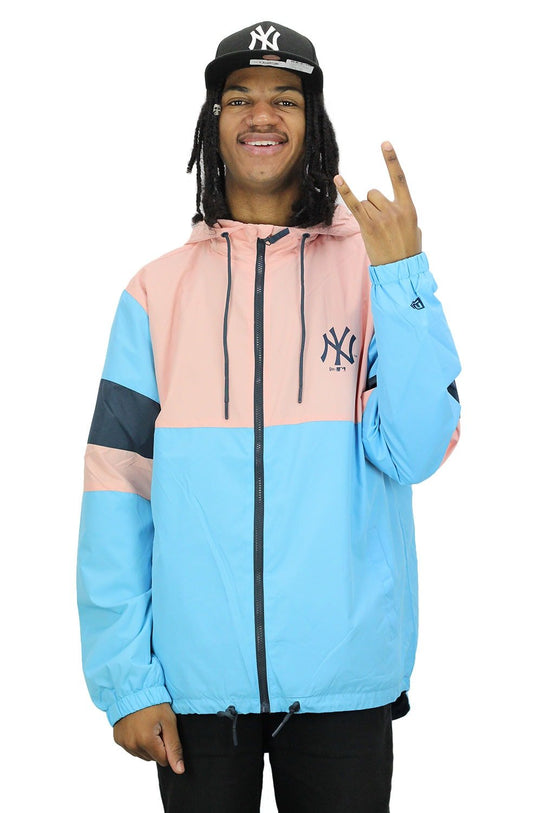 JAQUETA CORTA VENTO NEW ERA NEW YORK YANKEES MLB CAPUZ AZUL/ROSA - NewSkull