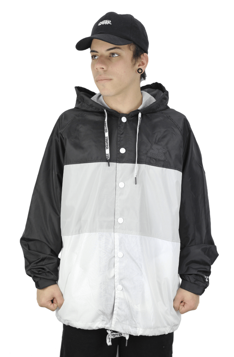 Jaqueta Corta Vento Starter Chest Logo Preto - NewSkull