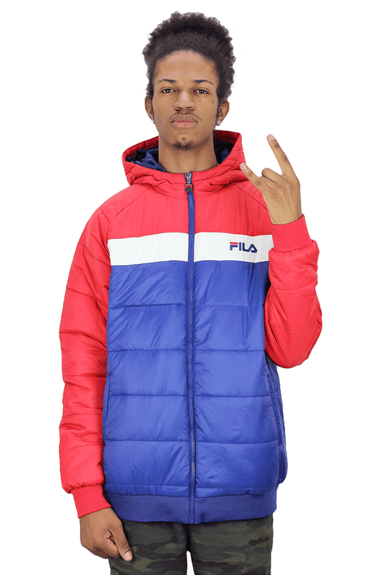 JAQUETA FILA PADDED COM CAPUZ AZUL/VERMELHA - NewSkull