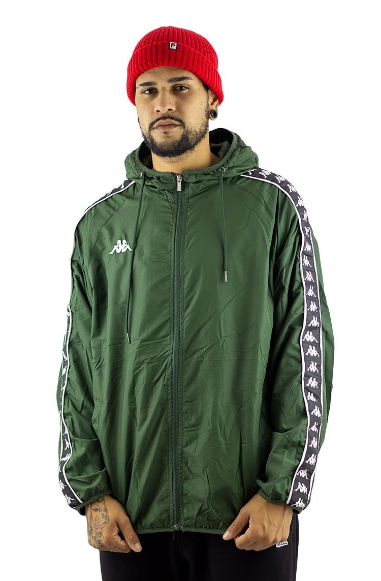 Jaqueta Kappa Corta Vento Banda Due Verde/Branca - NewSkull