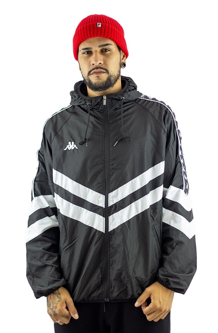 Jaqueta Kappa Corta Vento Banda Preta/Branca - NewSkull