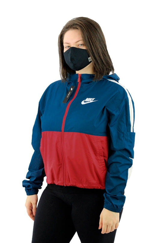 Jaqueta NIKE Corta Vento Capuz Sportswear Feminina Azul/Vermelha - NewSkull