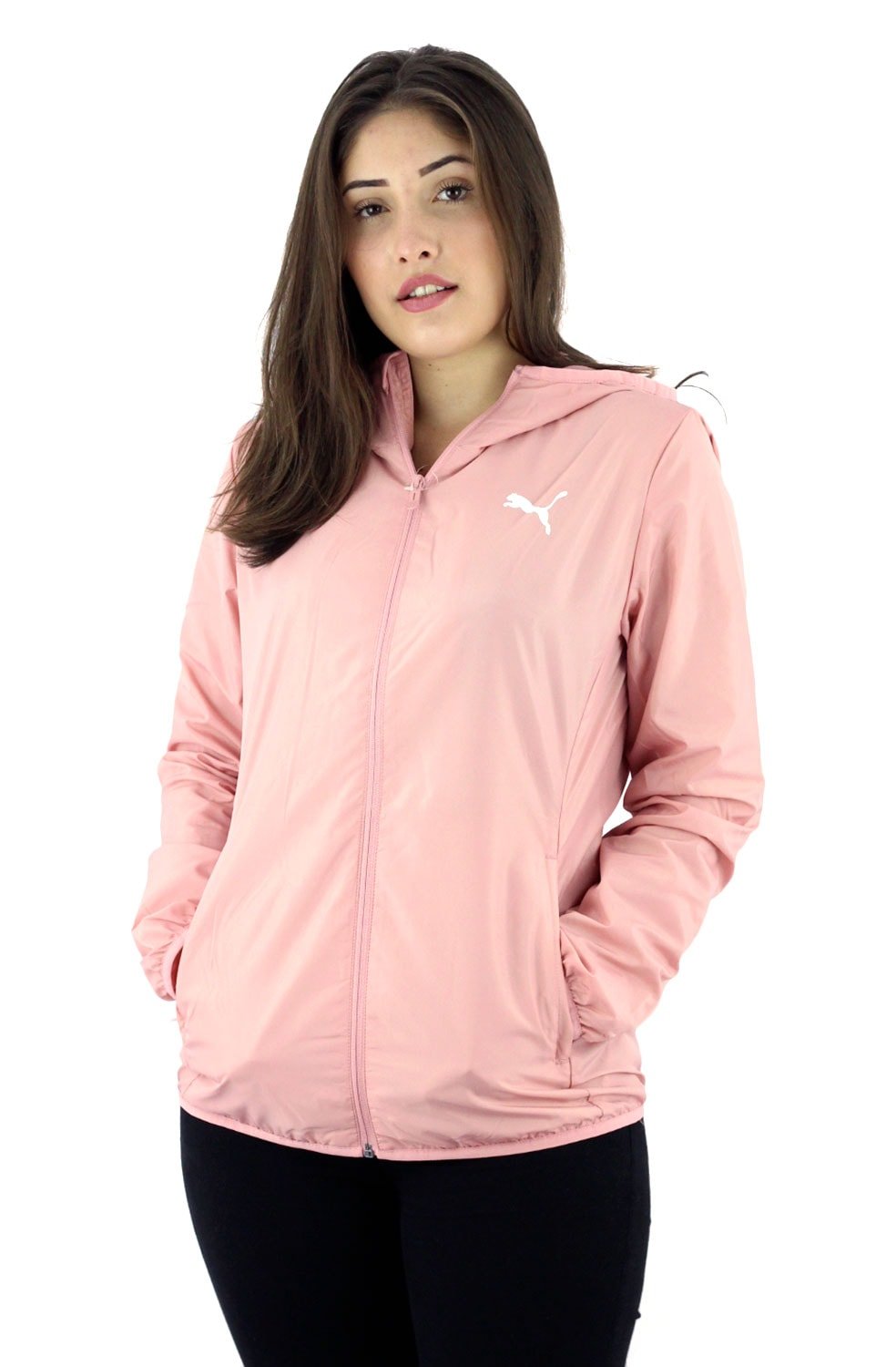 Jaqueta PUMA Corta Vento Essentials Capuz Feminina Rosa - NewSkull