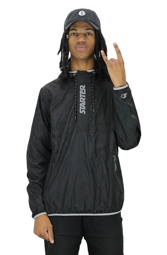 JAQUETA STARTER CORTA VENTO REFLETIVA ANORAK CAPUZ PRETA - NewSkull