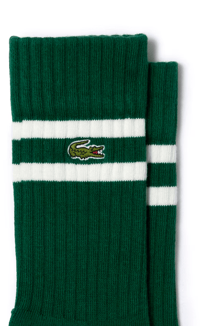 Kit 2 Meias Lacoste Canelada em Malha Verde/Branco - NewSkull