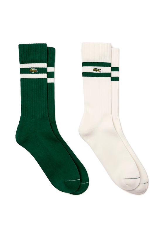 Kit 2 Meias Lacoste Canelada em Malha Verde/Branco - NewSkull