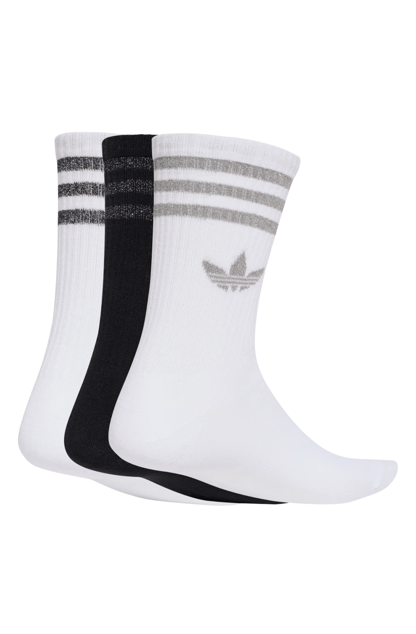 Meia Adidas 3-stripes Glitter Crew 3 Pares Branco/Preto - NewSkull