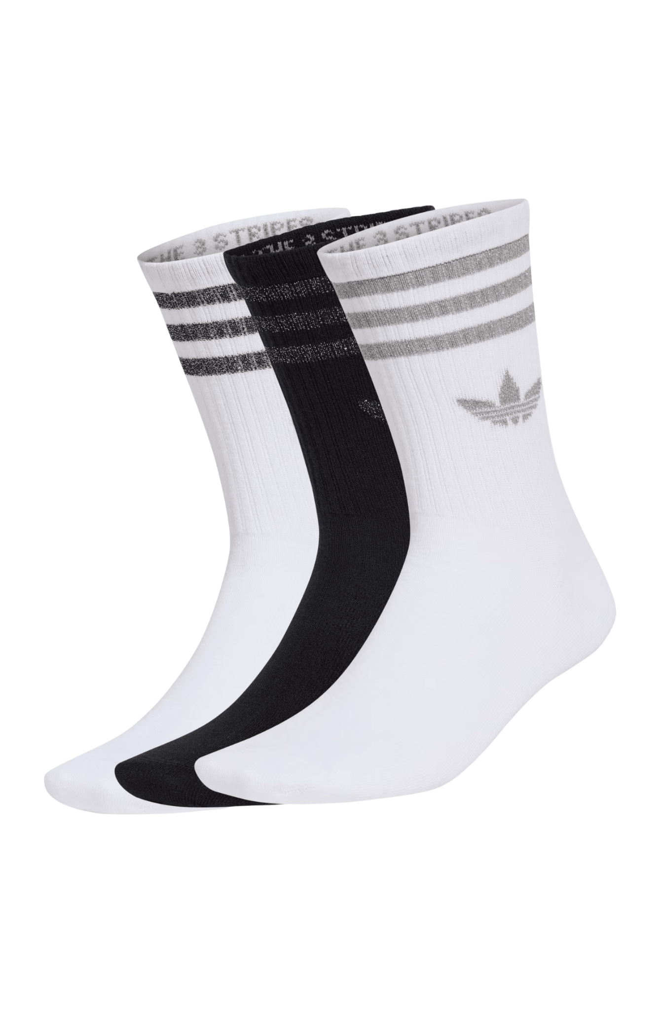 Meia Adidas 3-stripes Glitter Crew 3 Pares Branco/Preto - NewSkull