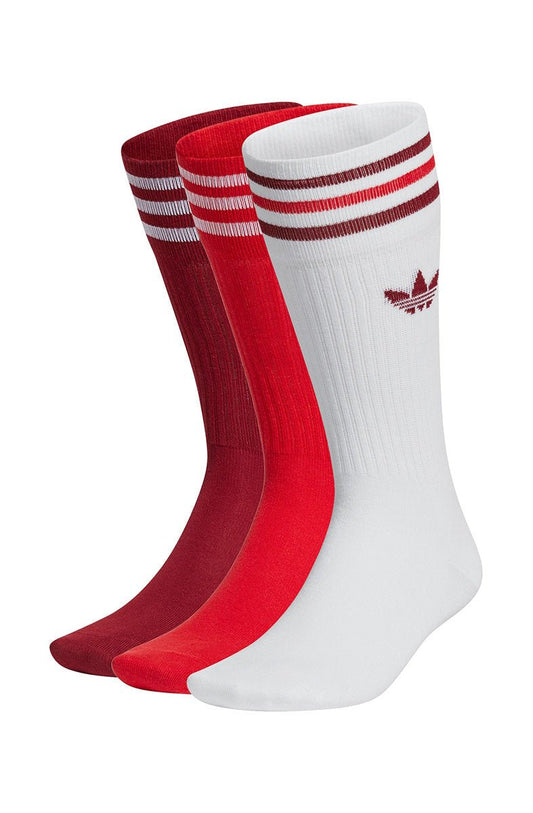 Meia Adidas Solid Crew 3 Pares Branca/Vermelha/Bordo - NewSkull