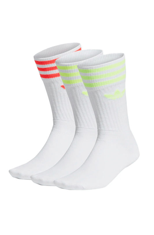 Meia Adidas Solid Crew Kit 3 Pares Branca/Laranja/Amarela/Verde - NewSkull