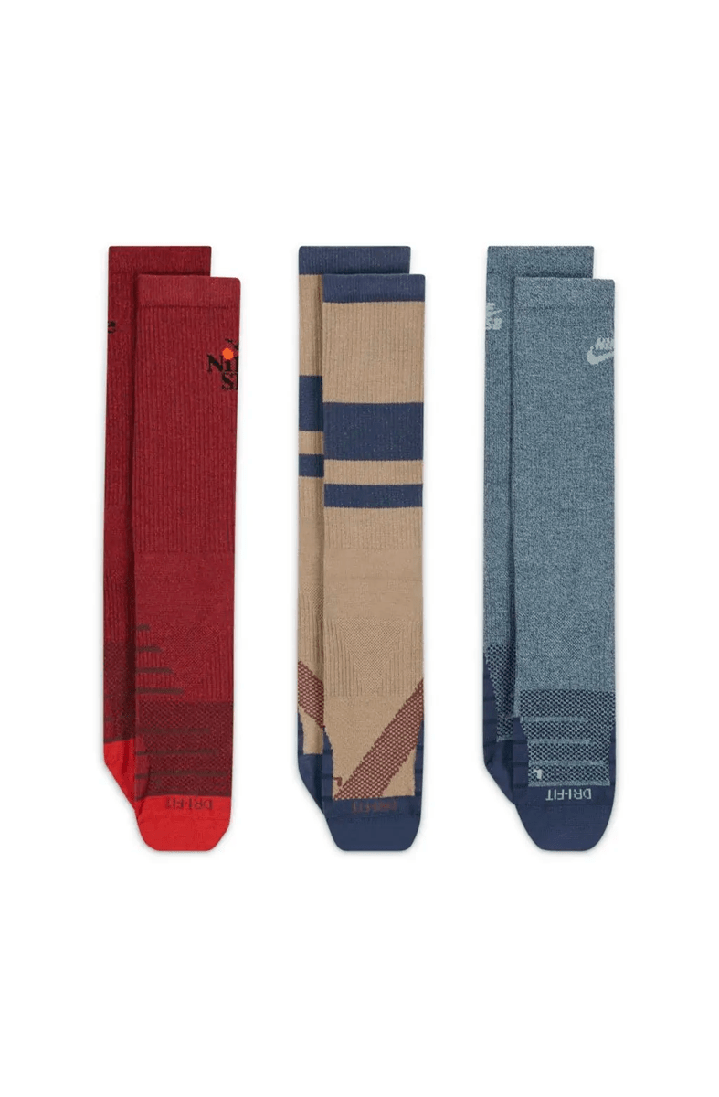 Meia Nike SB 3 Pares Everyday Max Lightweight Azul/Bege/Vermelho - NewSkull