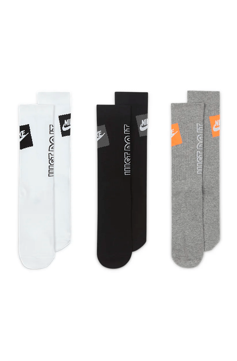 Meia Nike Sportswear Everyday Essential Kit 3 Pares Preta/Cinza/Branca - NewSkull