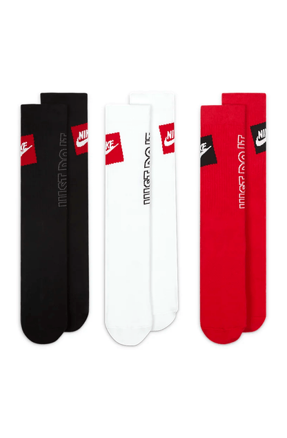 Meia Nike Sportswear Everyday Essential Kit 3 Pares Preta/Vermelha/Branca - NewSkull