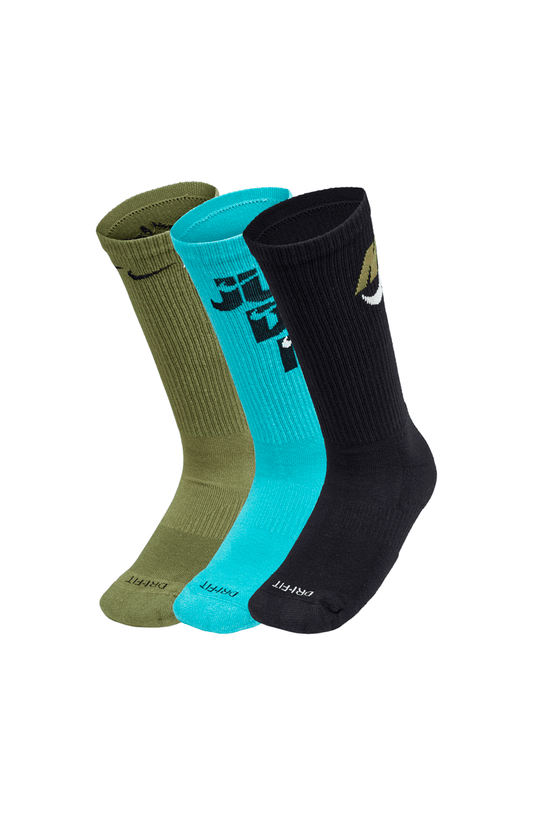 Meia Nike Sportswear Everyday Essential Kit 3 Pares Preto/Verde/Azul - NewSkull