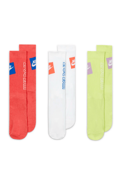 Meia Nike Sportswear Everyday Essential Kit 3 Pares Verde/Laranja/Branca - NewSkull