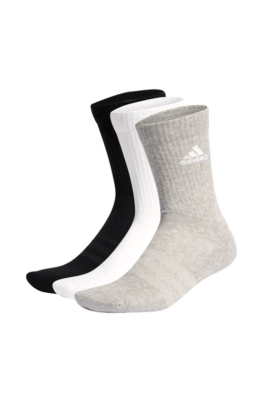 Meias Adidas Amortecidas Cano Alto 3 Pares Branco/Preto/Cinza - NewSkull