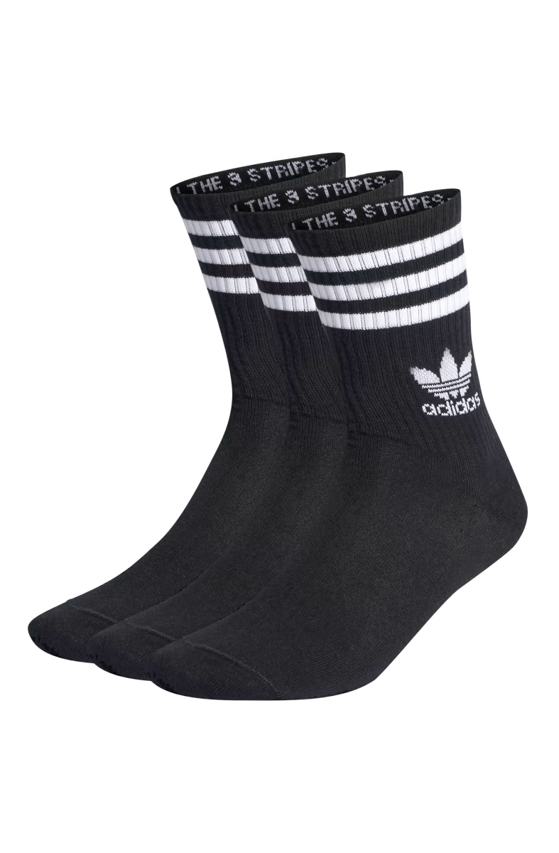 Meias Adidas Cano Médio 3 Pares Preto - NewSkull