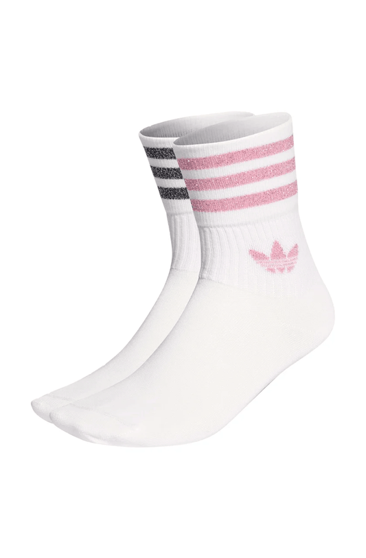 Meias Adidas de Cano Médio Glitter - 2 Pares Branco/Rosa/Preto - NewSkull