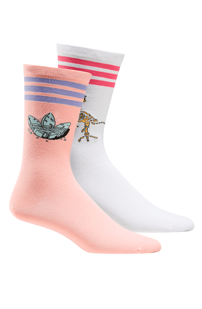 Meias Adidas Estampadas Fun 2 Pares Branca/Rosa - NewSkull