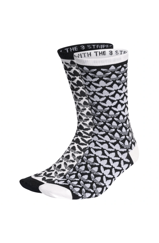 Meias Adidas Finas Monogram Crew 2 Pares Preto/Branco - NewSkull