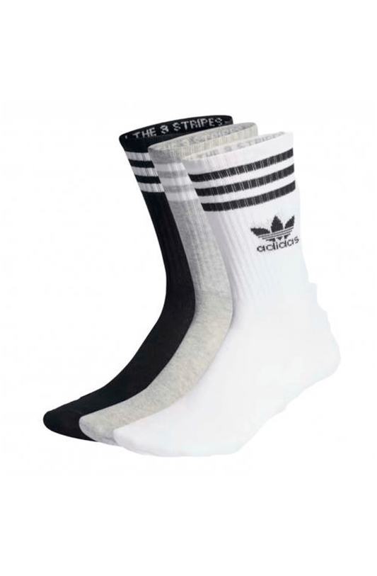 Meias Adidas Mid Crew 3 Pares Branco/Cinza/Preto - NewSkull