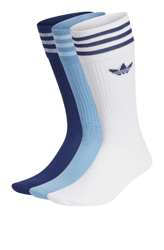 Meias Adidas Solid Crew Kit 3 Pares Branco/Azul - NewSkull