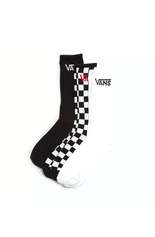 Meias Vans Class Crew 3 Pares 36/40 Preto/Branco/Quadriculado - NewSkull