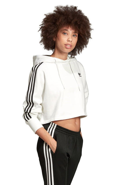 Moletom ADIDAS Capuz Cropped 3 Stripes Feminino Branco - NewSkull