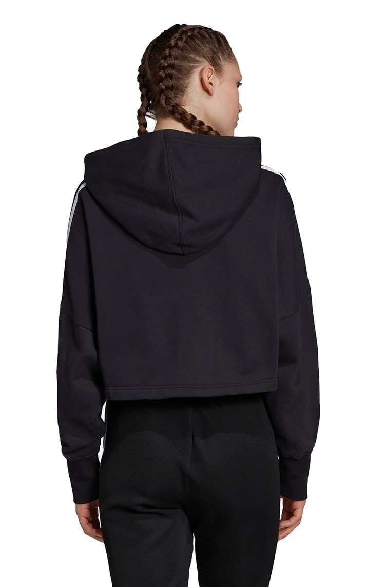 Moletom ADIDAS Capuz Cropped 3 Stripes Feminino Preto - NewSkull