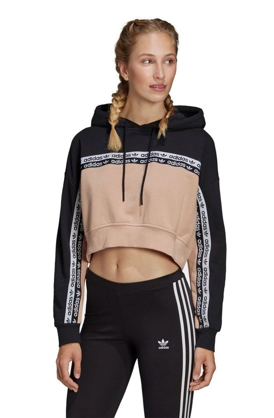 Moletom ADIDAS Capuz Cropped Feminino Preto/Bege - NewSkull