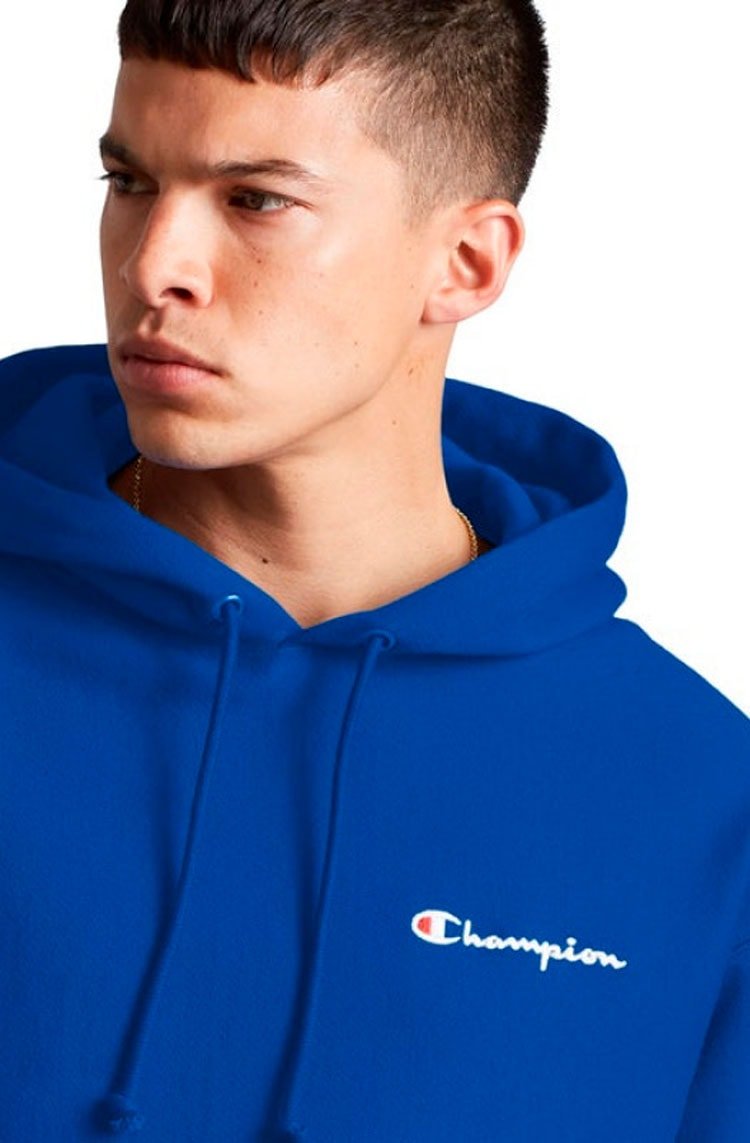 Moletom Champion Canguru Life T Reverse Weave Script Logo Azul/Branco - NewSkull