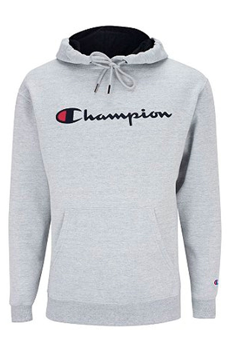 Moletom Champion Felpado Capuz Script Logo Print Cinza Claro/Preto - NewSkull