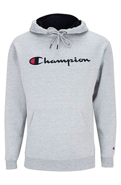 Moletom Champion Felpado Capuz Script Logo Print Cinza Claro/Preto - NewSkull