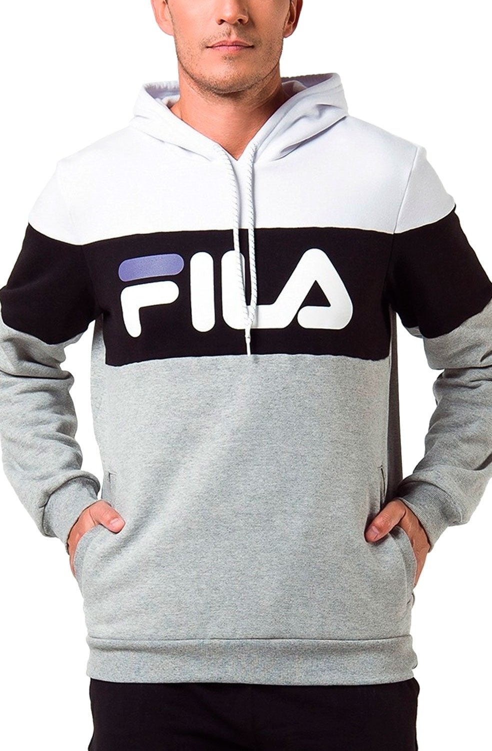 Moletom Fila Block Com Capuz Preto/Cinza - NewSkull