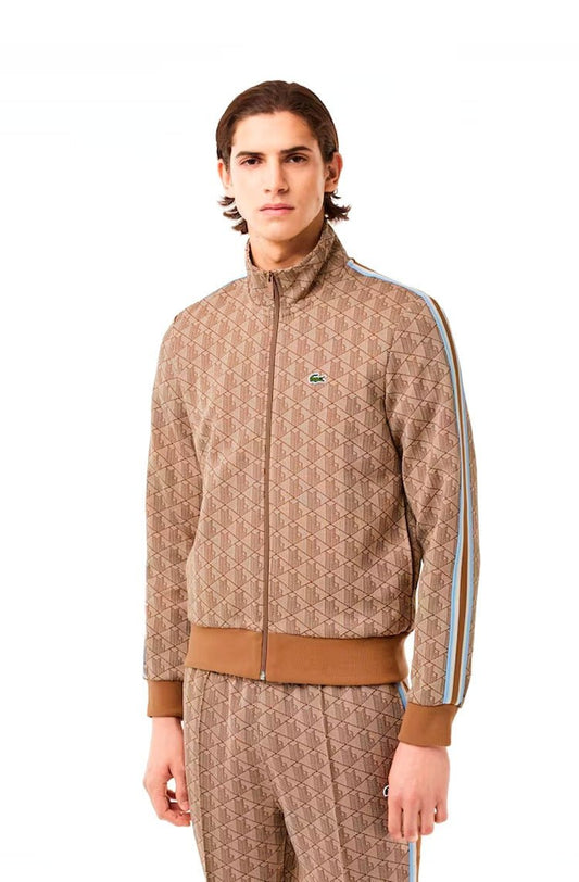 Moletom Lacoste Paris em Jacquard com Zíper Monograma Bege - NewSkull