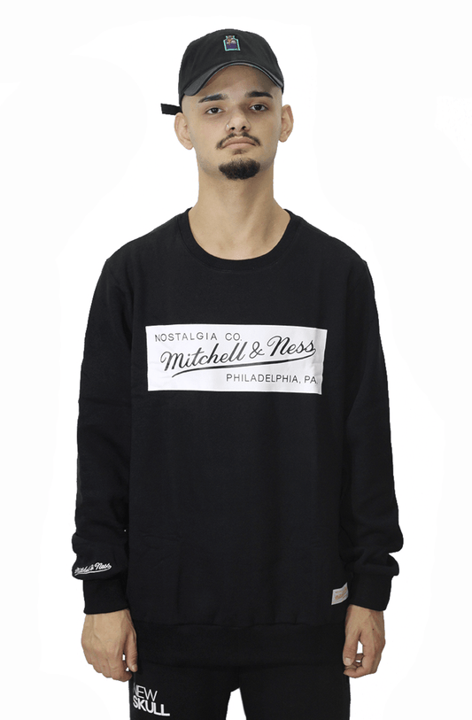 Moletom Mitchell e Ness Box Logo Careca Preto - NewSkull