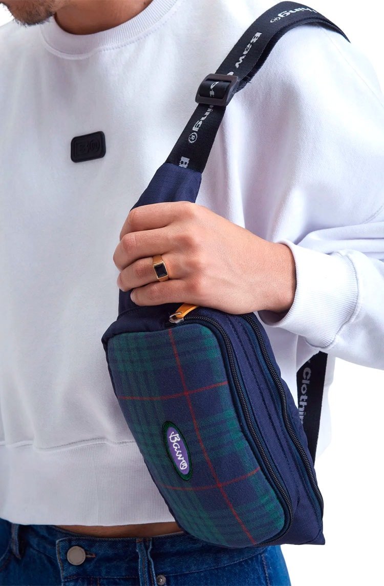 Pochete Baw Patch Plaid Azul Marinho - NewSkull